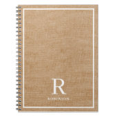 Carnet Monogramme de nom de famille en toile de jute rust (Devant)