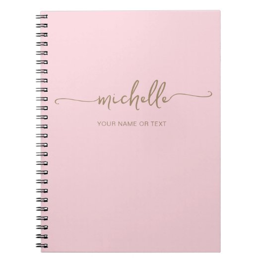 Carnet Monogramme de nom de script doré moderne rose blus (Devant)