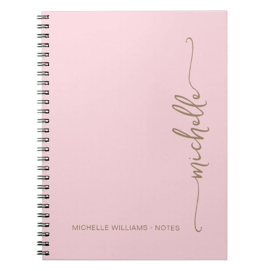 Carnet Monogramme de nom de script doré moderne rose pâle (Devant)