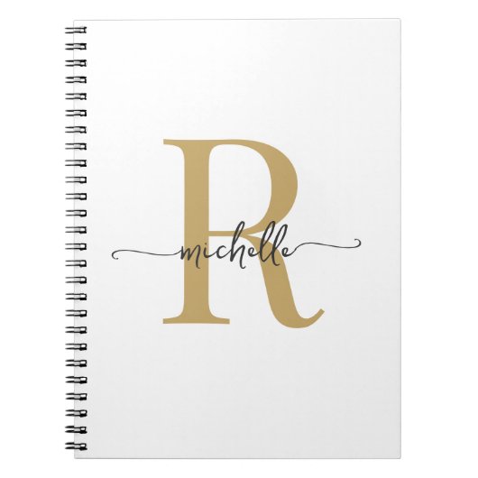 Carnet Monogramme de nom de script moderne en or blanc fé (Devant)