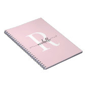 Carnet Monogramme de nom de script moderne rose pâle fémi (Côté Droit)