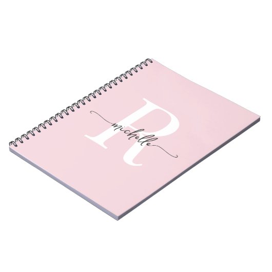 Carnet Monogramme de nom de script moderne rose pâle fémi (Côté gauche)