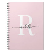 Carnet Monogramme de nom de script moderne rose pâle fémi (Devant)