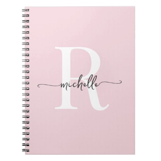 Carnet Monogramme de nom de script moderne rose pâle fémi (Devant)