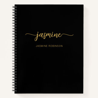 Carnet Monogramme de nom de script or noir minimaliste mo