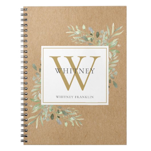 Carnet Monogramme de nom de verdure aquarelle rustique (Devant)