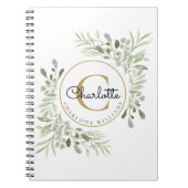 Carnet Monogramme de nom de verdure d'aquarelle élégante (Devant)