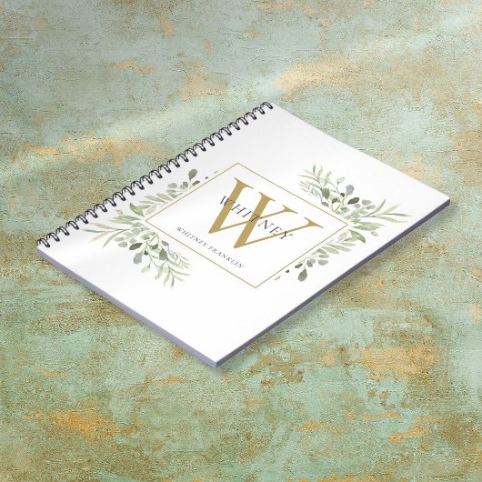 Carnet Monogramme de nom de verdure d'aquarelle élégante