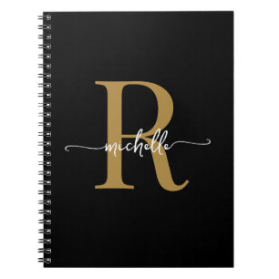 Carnet Monogramme de nom écriture moderne doré rose fémin