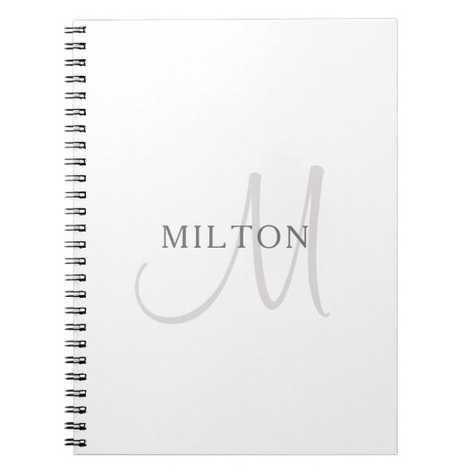 Carnet Monogramme de nom élégant | Blanc et gris (Devant)