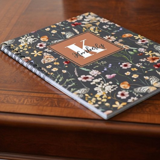 Carnet Monogramme de nom floral Boho moderne