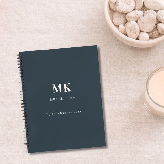 Carnet Monogramme de nom gris charbon