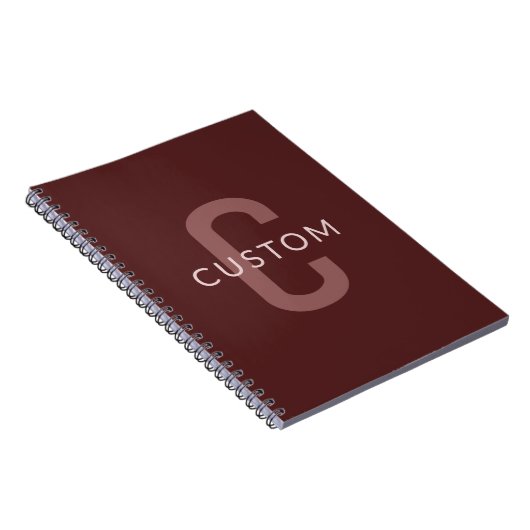 Carnet Monogramme de nom moderne | Rouge bordeaux (Côté Droit)