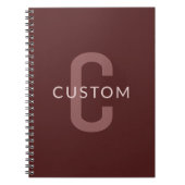 Carnet Monogramme de nom moderne | Rouge bordeaux (Devant)