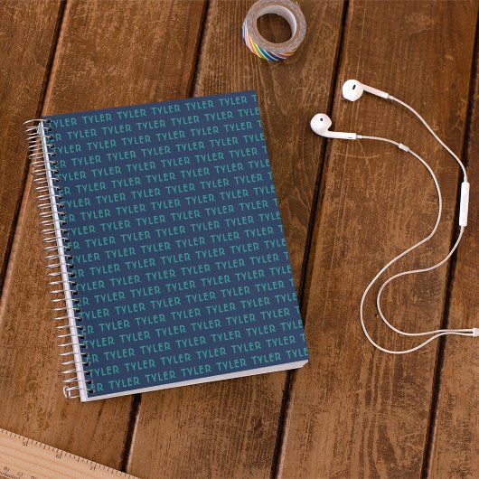 Carnet Monogramme de nom répétitif bleu vert