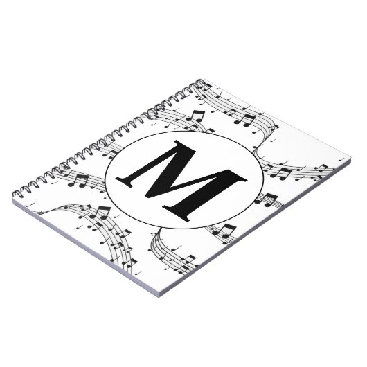 Carnet Monogramme de note de musique noire et blanche (Côté gauche)