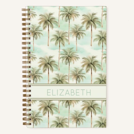 Carnet Monogramme de palmiers tropicaux Aqua et Cream (Recto)