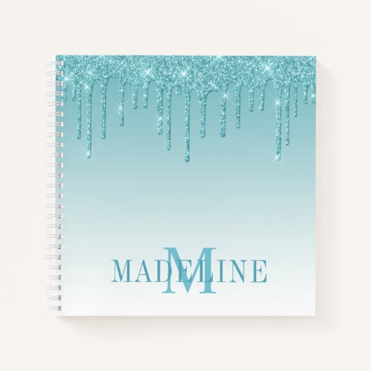 Carnet Monogramme de Parties scintillant Aqua moderne (Devant)