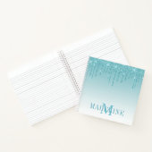 Carnet Monogramme de Parties scintillant Aqua moderne (Intérieur)
