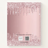 Carnet monogramme de parties scintillant florale rose-rou (Dos)
