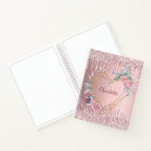 Carnet monogramme de parties scintillant florale rose-rou (Intérieur)