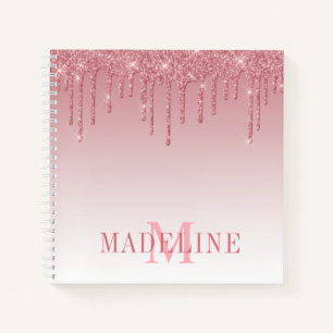 Carnet Monogramme de Parties scintillant rose poussiéreux