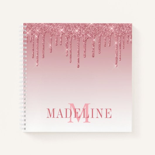 Carnet Monogramme de Parties scintillant rose poussiéreux (Devant)