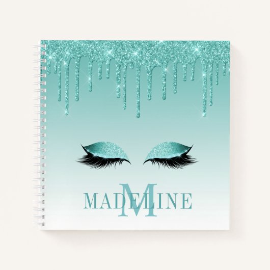 Carnet Monogramme de Parties scintillant Turquoise modern (Devant)