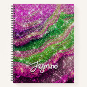 Carnet Monogramme de Parties scintillant vert rose ondulé (Devant)