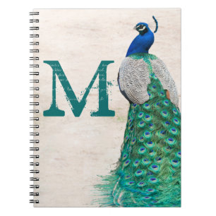 Carnet Monogramme de plume d'oiseaux de paon Note initial