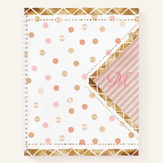 Carnet Monogramme de point de Polka or rose mignon (Devant)