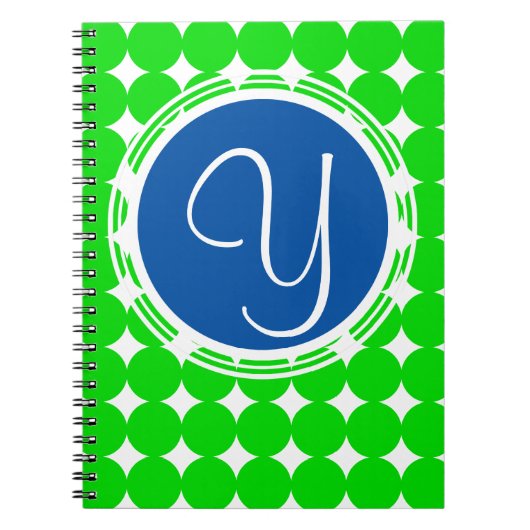 Carnet Monogramme de point Polka bleu et vert (Devant)