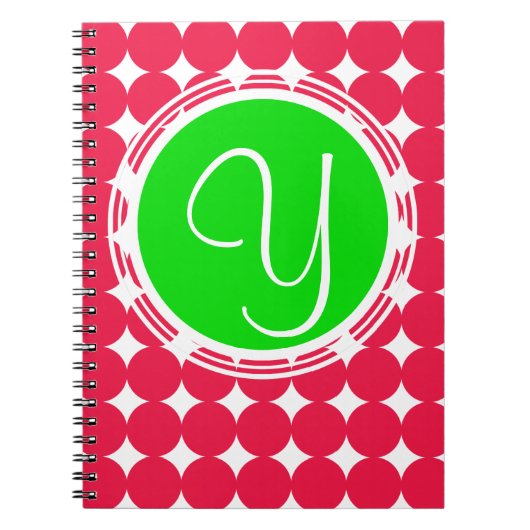 Carnet Monogramme de point Polka vert et rouge (Devant)