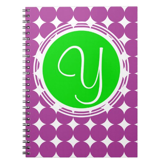 Carnet Monogramme de point Polka vert et violet (Devant)