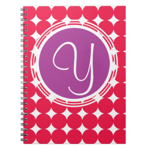 Carnet Monogramme de point Polka violet et rouge