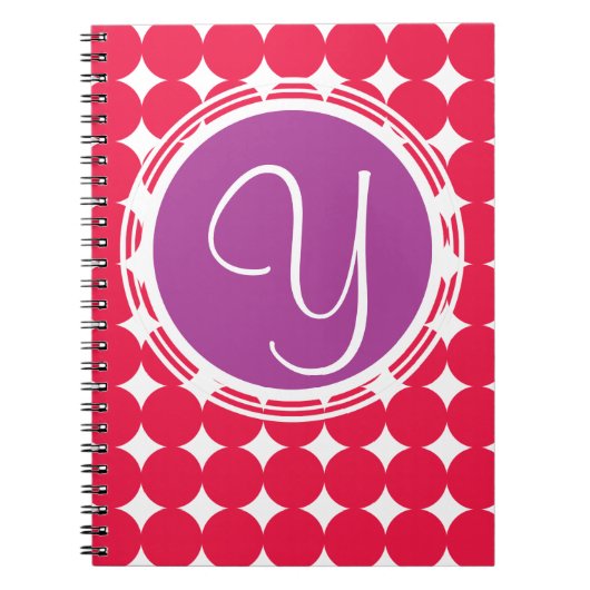 Carnet Monogramme de point Polka violet et rouge (Devant)