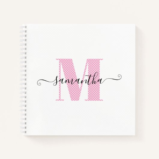 Carnet Monogramme de pois rose et blanc clair (Devant)