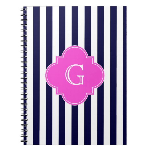 Carnet Monogramme de Quatrefoil Rose Chaud Blu Navy (Devant)