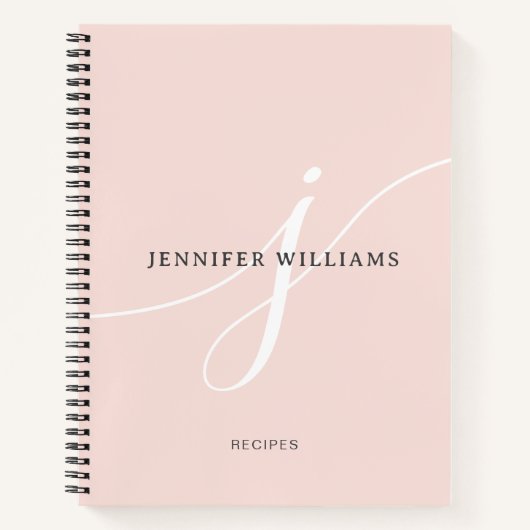 Carnet Monogramme de recette élégant rose blush blanc scr (Devant)