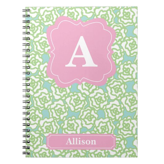 Carnet Monogramme de rose de roses verts (Devant)