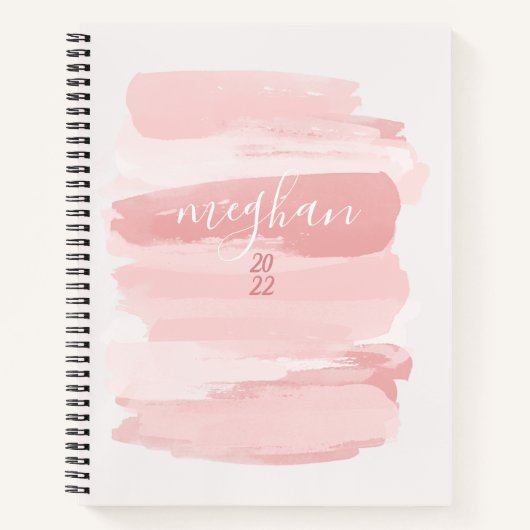 Carnet Monogramme de script aquarelle rose tendre (Devant)