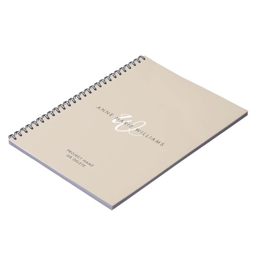 Carnet Monogramme de script blanc marron moderne (Côté gauche)