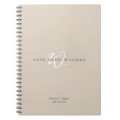Carnet Monogramme de script blanc marron moderne (Devant)
