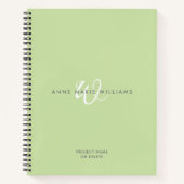 Carnet Monogramme de script blanc vert clair moderne (Devant)