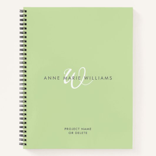 Carnet Monogramme de script blanc vert clair moderne (Devant)