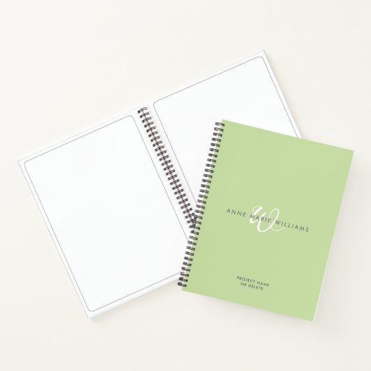 Carnet Monogramme de script blanc vert clair moderne (Intérieur)