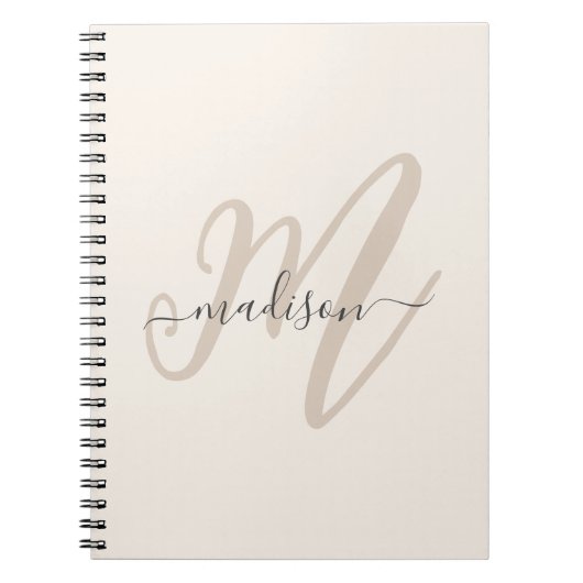 Carnet Monogramme de script en gras et nom en beige (Devant)