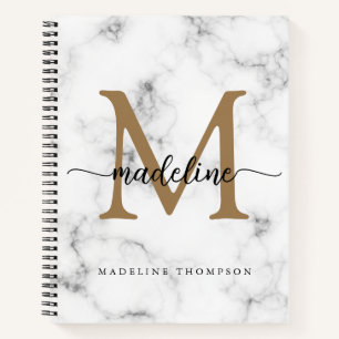Carnet Monogramme de script féminin or marbre moderne