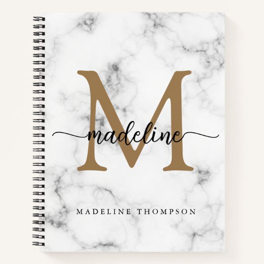 Carnet Monogramme de script féminin or marbre moderne (Devant)