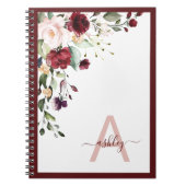 Carnet Monogramme de script floral Bourgogne Nom initial (Devant)